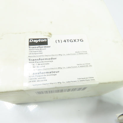 Dayton 4TGX7G 40VA Plate Mount Class 2 Transformer 120V Pri 24V Sec NEW