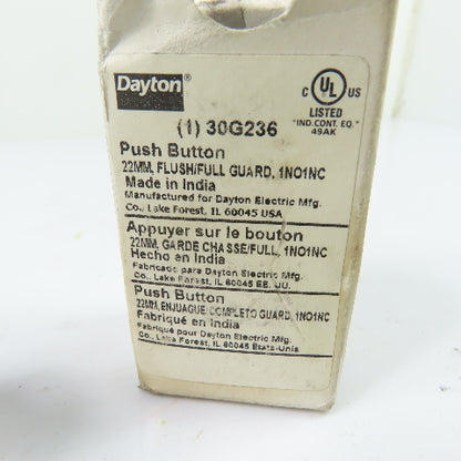 Dayton 30G236 22mm Flush/Full Guard Push Button 1NO/1NC NEW