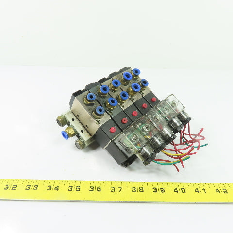 AKS 4V210-08 5-Station Solenoid Valve Manifold Block 24VDC 1.5-8kgf/cm2