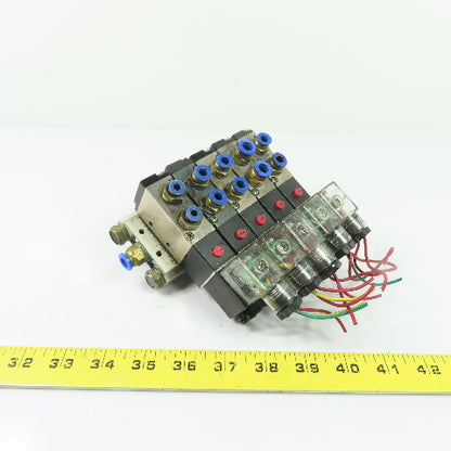 AKS 4V210-08 5-Station Solenoid Valve Manifold Block 24VDC 1.5-8kgf/cm2