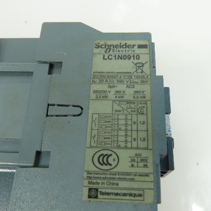 Schneider Electric LC1N0910 Contactor 220V Coil 600V W/ Relay LRN10N 4-6A