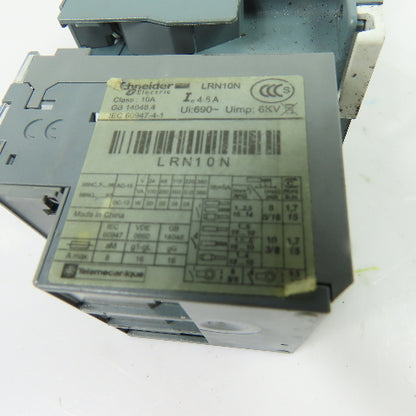 Schneider Electric LC1N0910 Contactor 220V Coil 600V W/ Relay LRN10N 4-6A