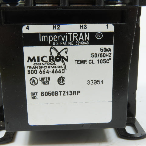 Micron Control B050BTZ13RP Transformer 50VA 230x460V Primary 100-120V Secondary