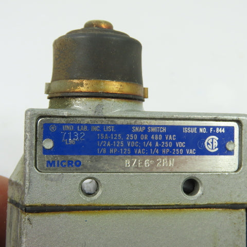 Micro Switch BZE6-2RN Snap Limit Switch 15A 125 250 or 480VAC