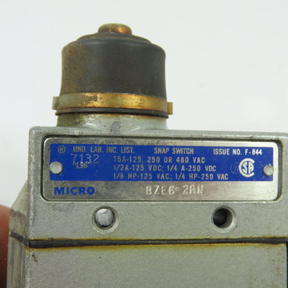 Micro Switch BZE6-2RN Snap Limit Switch 15A 125 250 or 480VAC