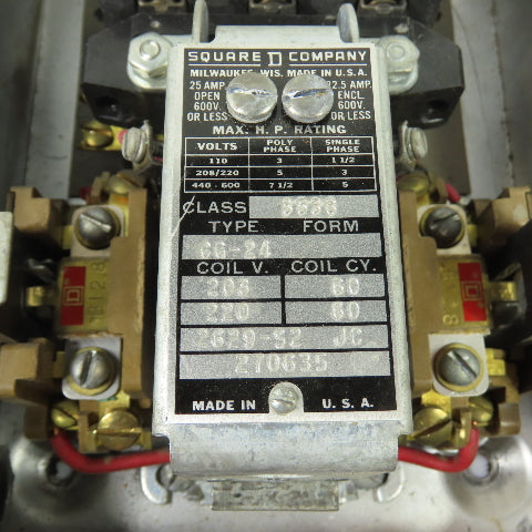 Square D 8536 CG-24 Magnetic Motor Starter 25A 600V Max 3Ph