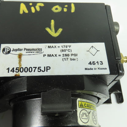 Jupiter 20500075JP 14500075JP Air Filter Regulator Lubricator 250PSI 3/4"NPT