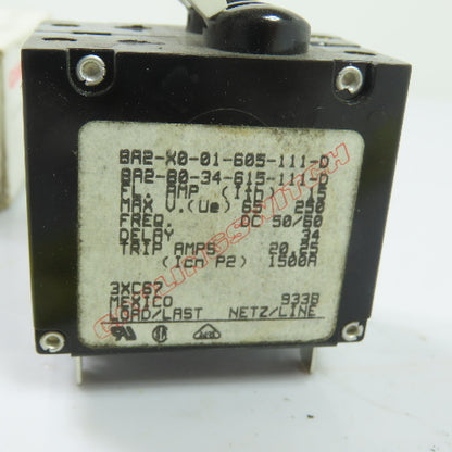 Carlingswitch 3XC67 BA2-B0-34-615-111-D 2 Pole Circuit Breaker 15A 250V NEW