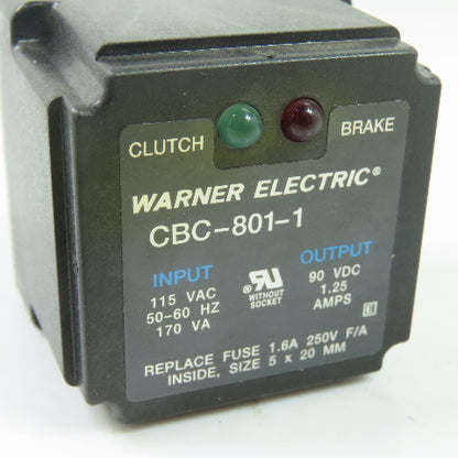Warner Electric CBC-801-1 Clutch/Brake Control 115VAC Input 90VDC Output 1.25A