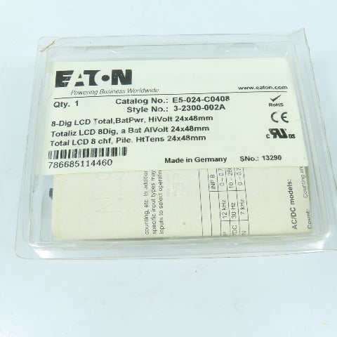 Eaton 3-2300-002A E5-024-C0408 8-Digit LCD Totalizer Counter 24x48mm