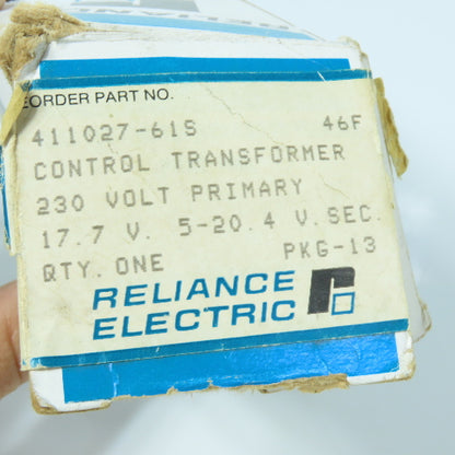 Reliance Electric 411027-61S Control Transformer 230V Primary 17.7V 5-20.4V Sec