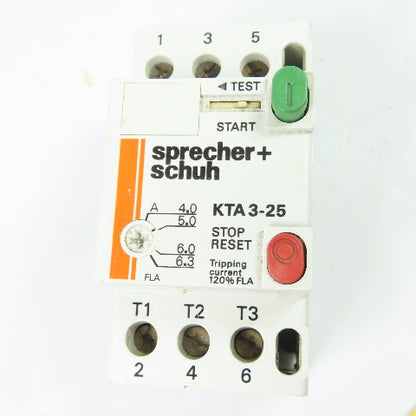 Sprecher + Schuh KTA 3-25 Manual Motor Starter Protector 4-6.3A 600V