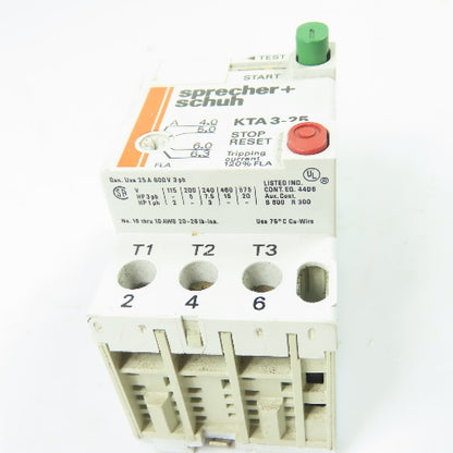 Sprecher + Schuh KTA 3-25 Manual Motor Starter Protector 4-6.3A 600V