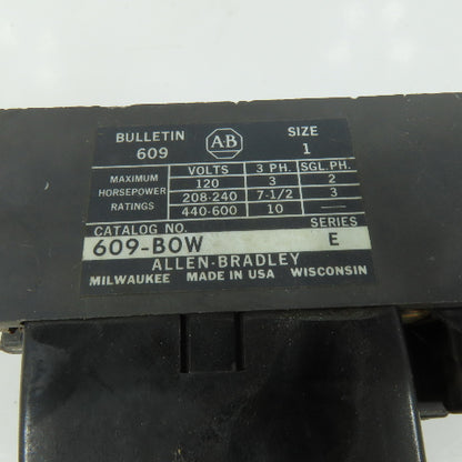Allen-Bradley 609-BOW Manual Motor Starter Switch Size 1 Bulletin 609 Series E