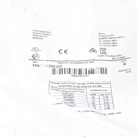 Allen-Bradley 42GTC-9202-QD Photoswitch Photoelectric Sensor 70-264VDC/AC NEW