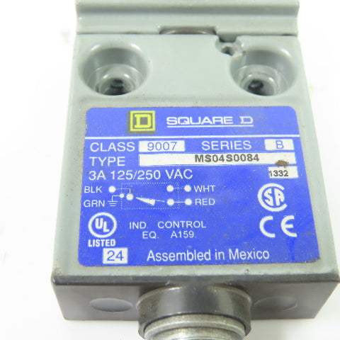 Square D MS04S0084 9007 Class 9007 Series B Limit Switch 3A 125/250VAC 4-Pin