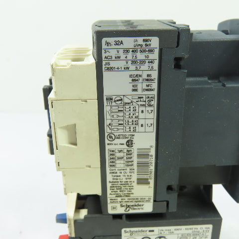 Schneider Electric LC1D18 Contactor W/ LRD14 Overload Relay 120V Coil 32A Ith