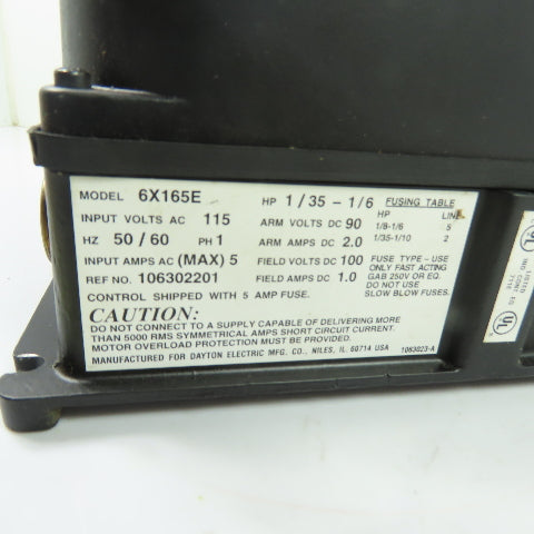 Dayton 6X165E DC Speed Control 115VAC Input 90VDC Armature 2.0A