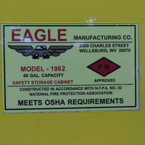Eagle 1962 60 Gallon Flammable Liquid Storage Cabinet 2 Shelf 31"x 31.5"x 65"T
