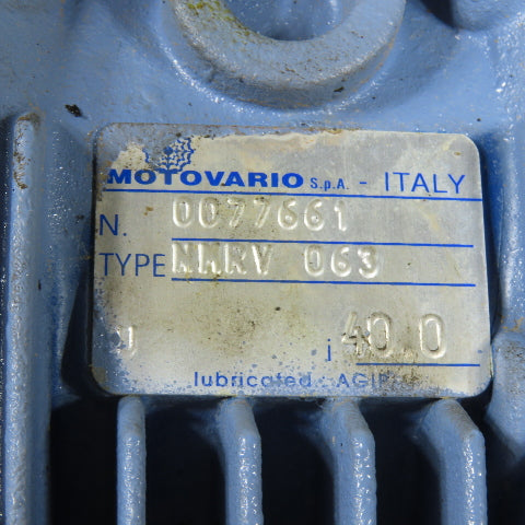 Motovario 0077661 NMRV 063 40:1 Ratio Worm Gearbox Speed Reducer Hollow Shaft