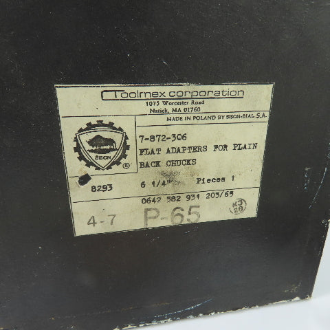 Bison 8293 7-872-306 6-1/4" Flat Back Adapter Base Plate For Plain Back Chucks
