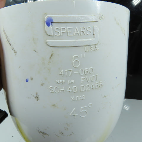 Spears 417-060 6" 45 Deg PVC Schedule 40 Pipe Elbow Fitting