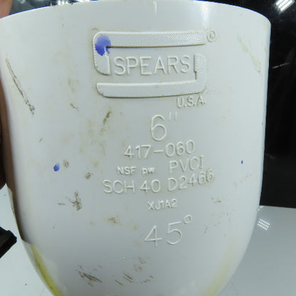 Spears 417-060 6" 45 Deg PVC Schedule 40 Pipe Elbow Fitting