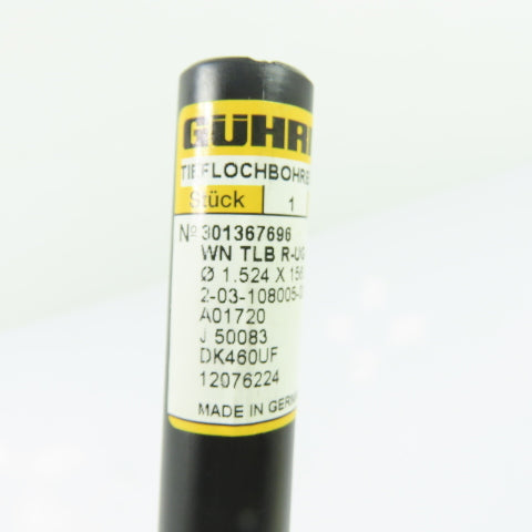 Guhring 301367696 1.524mm x 156.6mm Deep Hole Gun Drill Coolant Thru