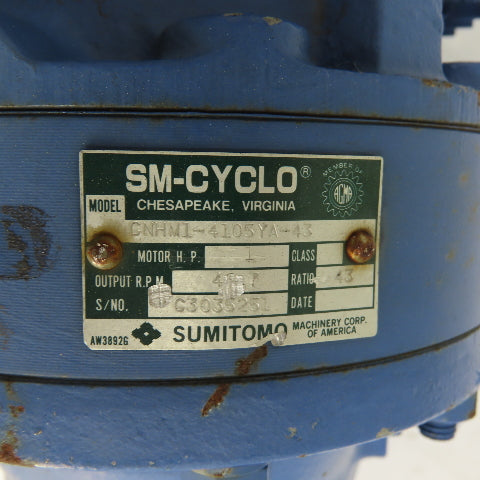 Sumitomo CNHM1-4105YA-43 1HP Cyclo Gear Motor 230/460V 3Ph 1750RPM 43:1 Ratio