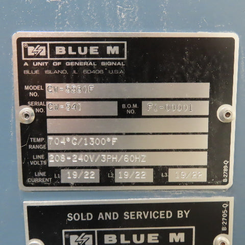 Blue M CW-5580F 1.6Cu/Ft. Industrial Convection Oven 1400°F 208V 3Ph Tested