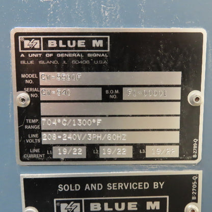 Blue M CW-5580F 1.6Cu/Ft. Industrial Convection Oven 1400°F 208V 3Ph Tested