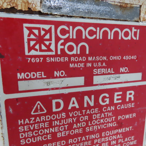 Cincinnati Fan RBE-17 30Hp 1770RPM Radial Blade Exhauster Fan Blower
