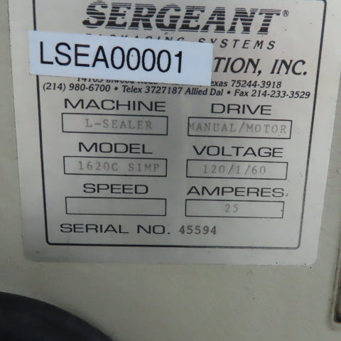Sergeant 1620C SIMP N/A L-Sealer L-Bar Heat Shrink Sealer 0-42FPM 115V 1Ph