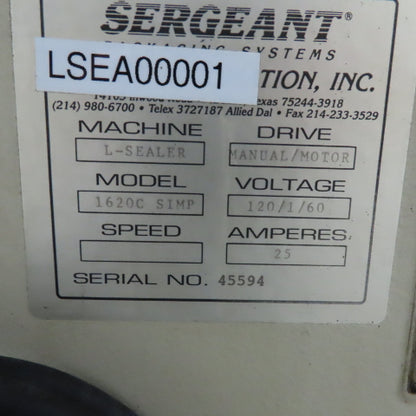 Sergeant 1620C SIMP N/A L-Sealer L-Bar Heat Shrink Sealer 0-42FPM 115V 1Ph