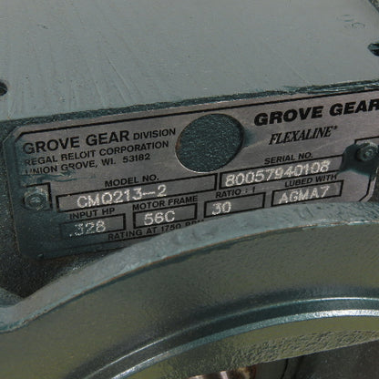 Grove Gear CMQ213-2 30:1 Ratio Right Angle Worm Gear Speed Reducer 56C Frame