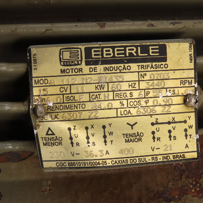 Eberle 112M2-F1435 15HP AC Electric Motor 230/400V 3Ph 112M Frame 3440RPM