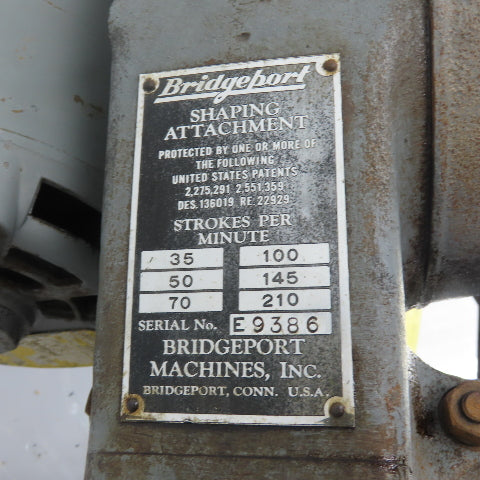 Bridgeport Vertical Milling Machine Slotting Shaper Head 1/3HP 220/480V 3Ph