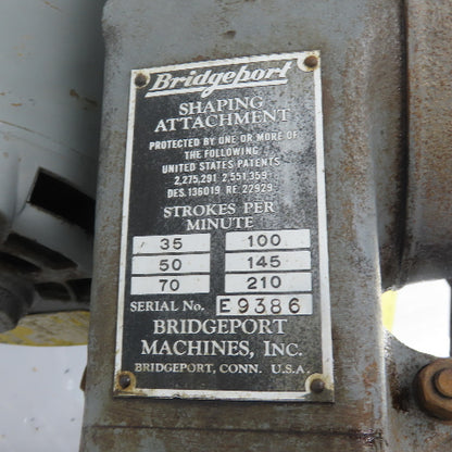 Bridgeport Vertical Milling Machine Slotting Shaper Head 1/3HP 220/480V 3Ph