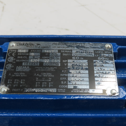 Elektrim 20NFM-3-2-18 2HP AC Electric Motor 230/460V 3Ph 145T Frame 1745RPM