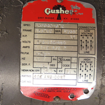 Gusher 35K940-672 2HP Coolant Pump 230/460V 3Ph Tested