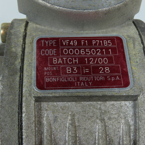 Bonfiglioli VF49 F1 P71B5 28:1 Ratio Right Angle Gear Reducer