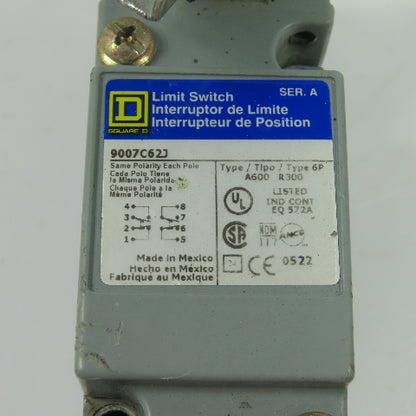 Square D 9007C62J Class 9007 Ser A Limit Switch w/ Type B 10° Operating Head