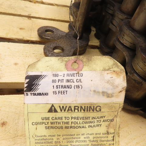 Tsubaki 180-2 RS180-2 Double Strand Roller Chain 15' Long 80 Pit Incl C/L