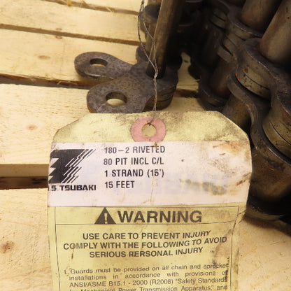 Tsubaki 180-2 RS180-2 Double Strand Roller Chain 15' Long 80 Pit Incl C/L