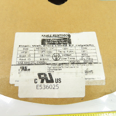 Kable Kontrol HS386-CR 3/4" 2:1 Clear Heat Shrink Tubing 600V (Partial Roll)