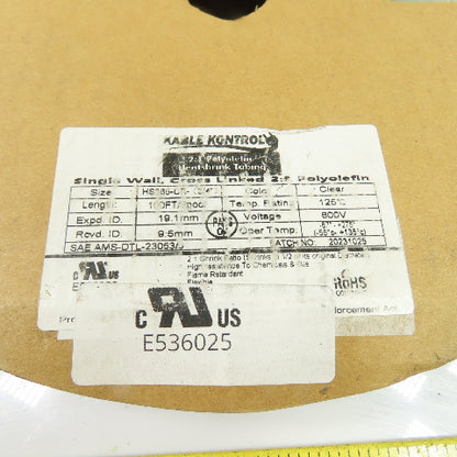 Kable Kontrol HS386-CR 3/4" 2:1 Clear Heat Shrink Tubing 600V (Partial Roll)
