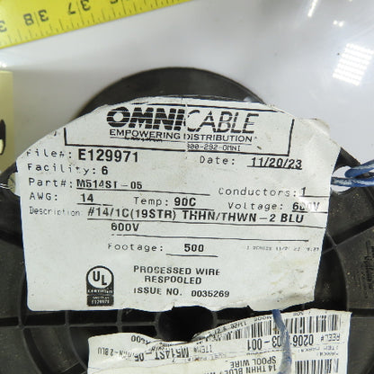 OmniCable M514ST-05 14AWG THHN/THWN-2 Stranded Copper Wire Blue/White 600V 250'