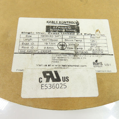 Kable Kontrol HS365-RD 3/4" Red Heat Shrink 2:1 Polyolefin 600V (Partial Roll)