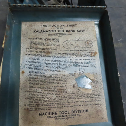 Kalamazoo 610 Metal Cutting Horizontal Band Saw 115/208-230V 1Ph 1/2Hp