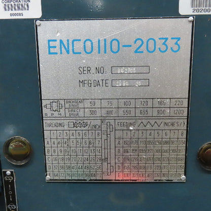 Enco 110-2034 12" x 36" Gap Bed Bench Engine Lathe 1-1/2Hp 110/120-230V 1Ph